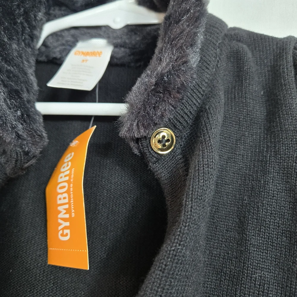 Gymboree Girl Black All Dressed Up Long Sleeve Faux Fur Dressy Knit Shrug 3T NWT